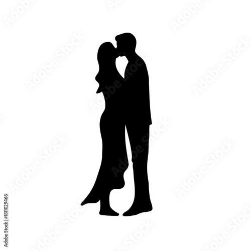 Romantic silhouette of a couple sharing a tender kiss Vector