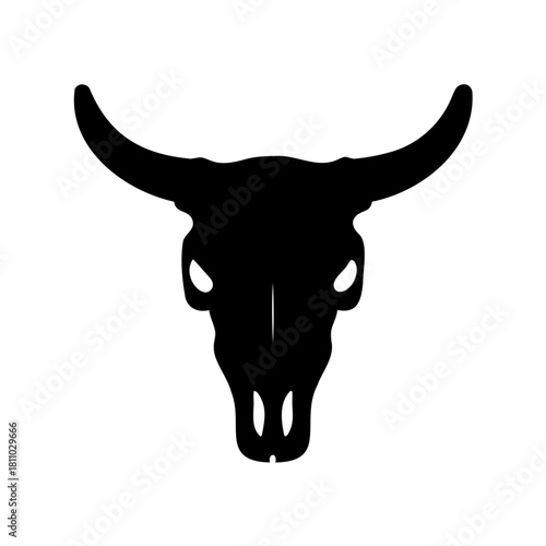 Classic black bull skull silhouette with powerful horns Vector