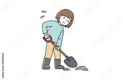 スコップで土を掘る女性のイラスト