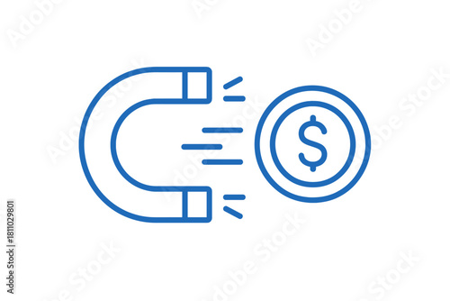 Powerful magnet attracting a dollar coin symbolizing financial success and wealth growth