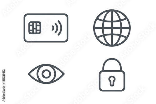 Digital security, payment card, global network, and privacy concept icons