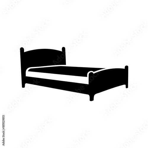 Minimalist black bed icon with mattress outline silhouette Vector
