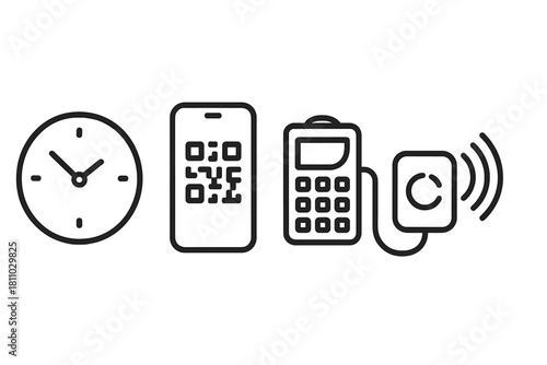 Time management, mobile QR code scanning, POS terminal, and contactless payment technology