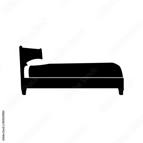 Black silhouette icon of a bed with pillow and bedding Vector