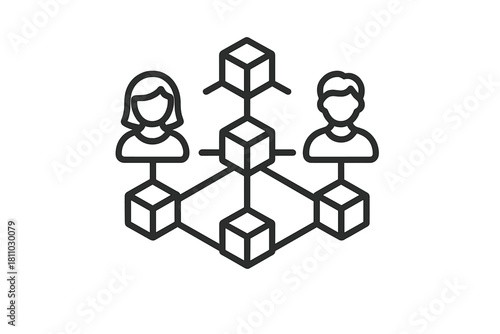 Decentralized network connection between users and data blocks representing blockchain technology