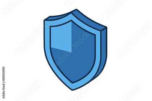 Isometric blue shield icon with thick outline and shading details