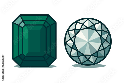Comparison of Emerald and Diamond Gemstone Cuts Icons