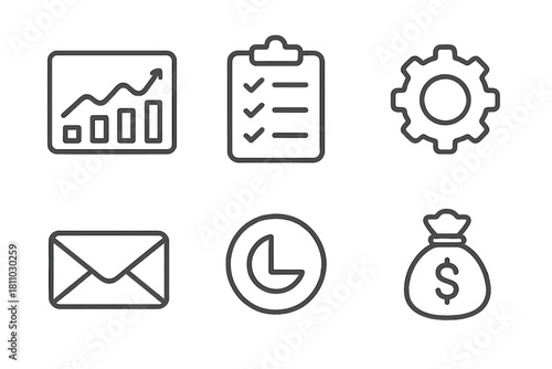 Business finance management and workflow outline icons set