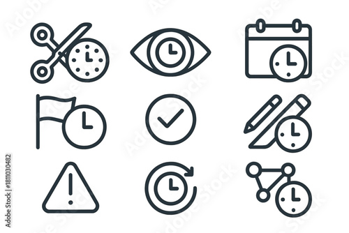 Set of outline icons for time management, scheduling, and business productivity