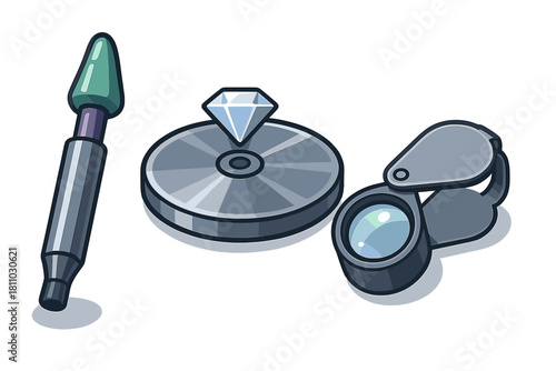 Jeweler's professional tools set with diamond, magnifying loupe, and engraving stylus