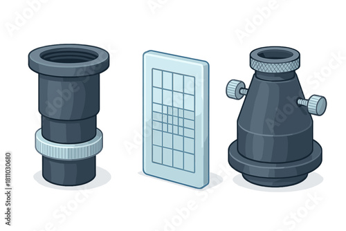 Set of isometric optical components for scientific laboratory equipment