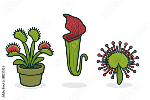 Three different carnivorous plants depicted as stylized stickers