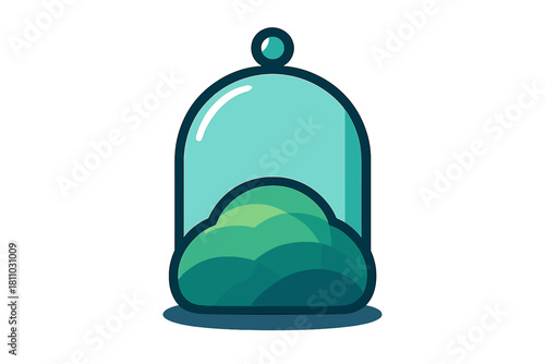 Miniature green landscape enclosed in a transparent glass dome cloche