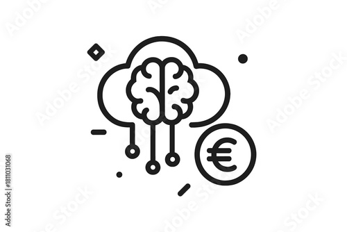 Cloud computing artificial intelligence and euro currency concept icon