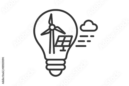 Light bulb icon with renewable energy sources and weather elements
