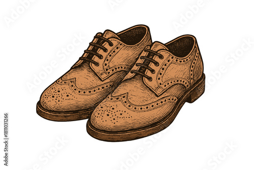 Classic pair of brown leather brogue shoes with decorative perforations and laces