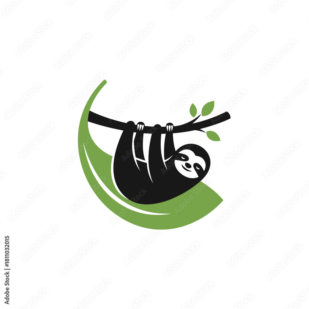 Fototapeta premium Tranquil Sloth Logo Hanging Upside Down: Slow Living & Mindfulness (1)