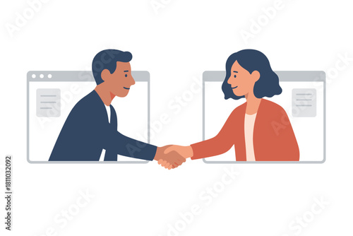 Business people shaking hands during a video conference call agreement