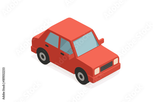 Isometric view of simple red sedan automobile icon