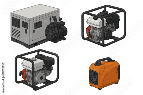Portable power generators and electric water pump assortment for construction sites