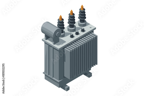 Isometric electrical power distribution transformer unit with insulators