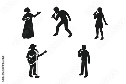 Diverse group of singers and musicians performing on stage with microphones