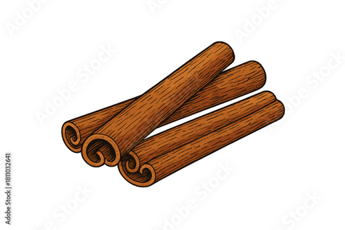 Rolled cinnamon sticks spice ingredient isolated on white background