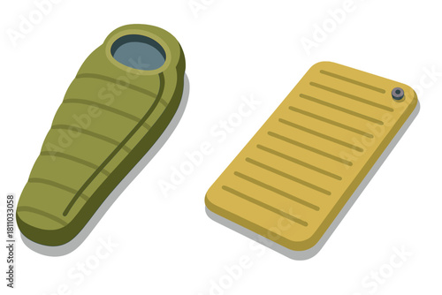 Warm sleeping bag and comfortable sleeping pad for outdoor camping gear