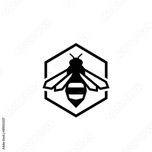 Stylized Bee Logo with Modern Geometric Design in Hexagonal Frame (1)
