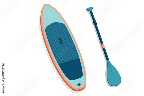 Modern stand up paddleboard and adjustable paddle for water recreation