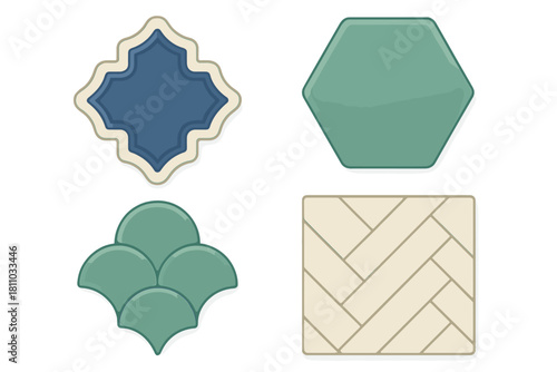 Assortment of decorative ceramic tile shapes and patterns