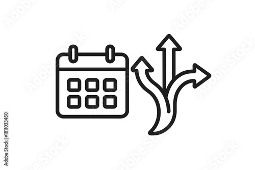 Calendar with branching arrows indicating scheduling options or decision points