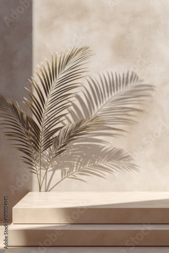 Minimalist plant with shadow on textured wall