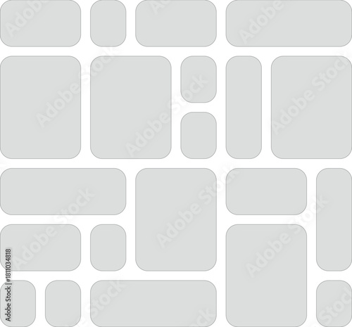 Grid of rounded rectangles of various sizes and orientations layout pattern