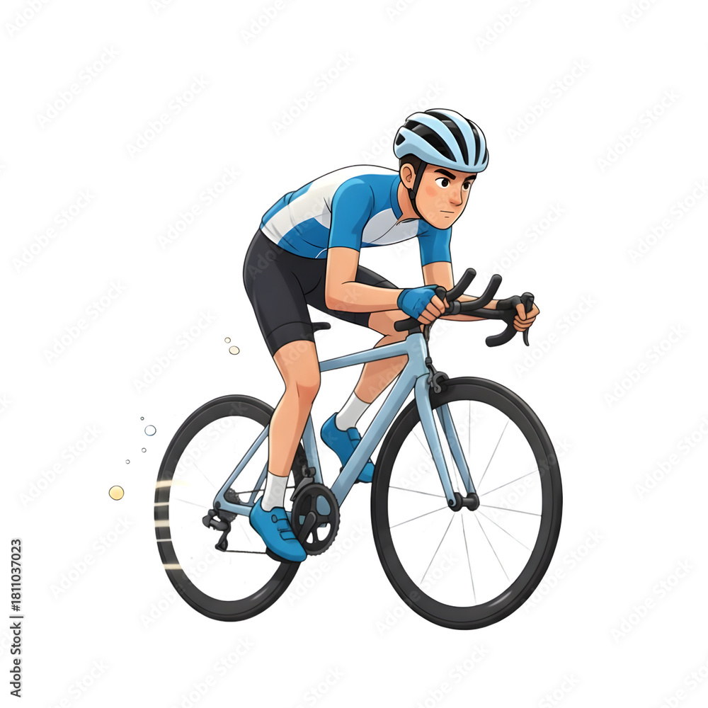 Naklejka premium Cartoon Road Cyclist Side View