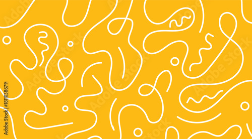 Abstract lines yellow background, circles and shapes, aesthetic vector graphic with smooth, flowing designs for modern, playful designs