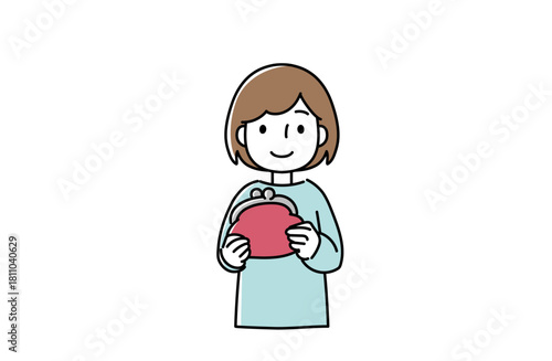 がま口を持った女性のイラスト