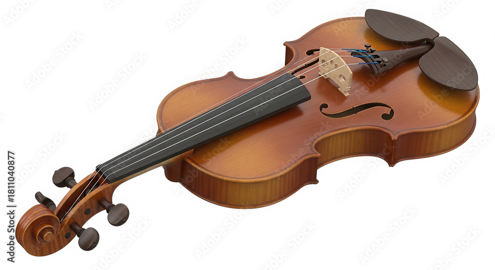 Fototapeta premium Wooden classical violin music instrument isolated on transparent background