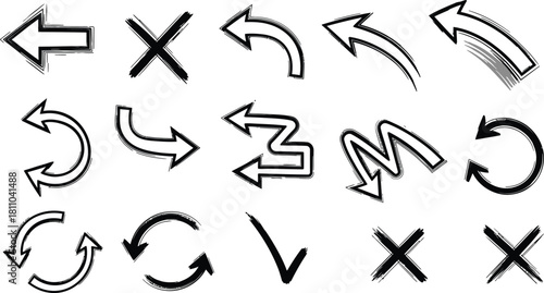 ink brush hand drawn arrows vector collection black sketch directional icons for graphic design and educational use