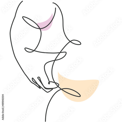 Obesity one line drawing. Bloated Stomach single line illustration. Fat Body minimalist line art