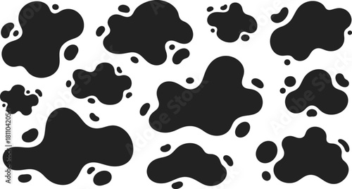 Vector cow pattern seamless background. Black irregular patches on white backdrop. Abstract cows skin texture illustration.