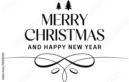 Elegant merry christmas and happy new year typographic design with festive elements