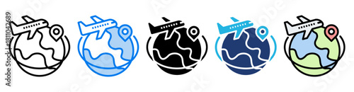 Travel icon set multiple style collection