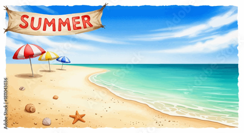 Idyllic summer beach illustration