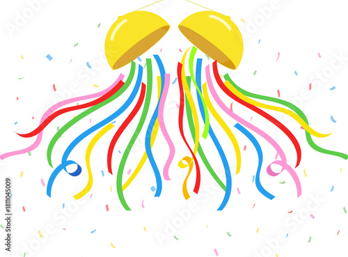 カラフルな紙テープのくす玉のイラスト