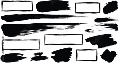 Mega bundle of different ink brush strokes:rectangle,square and round freehand drawings.Ink splatters,grungy painted lines,artistic design elements