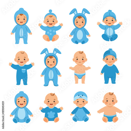 Collection of adorable blue baby outfits featuring adorable babies dressed in various charming costumes