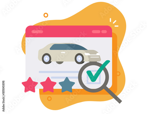 Car inspection review success icon vector online website digital service modern design graphic illustration, vehicle auto checkup diagnostic assessment concept, automobile presale examination  