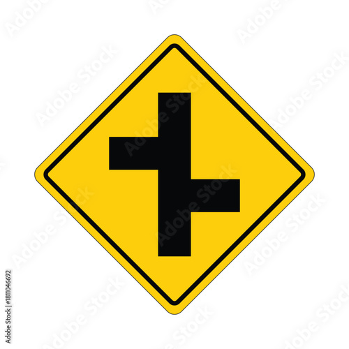 Staggered crossroads ahead Directional Road Sign