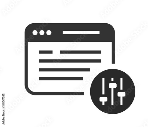 Web site configuration panel icon vector, website backend settings administration management sign symbol pictogram simple line stroke graphic, cms dashboard tool system in browser window
